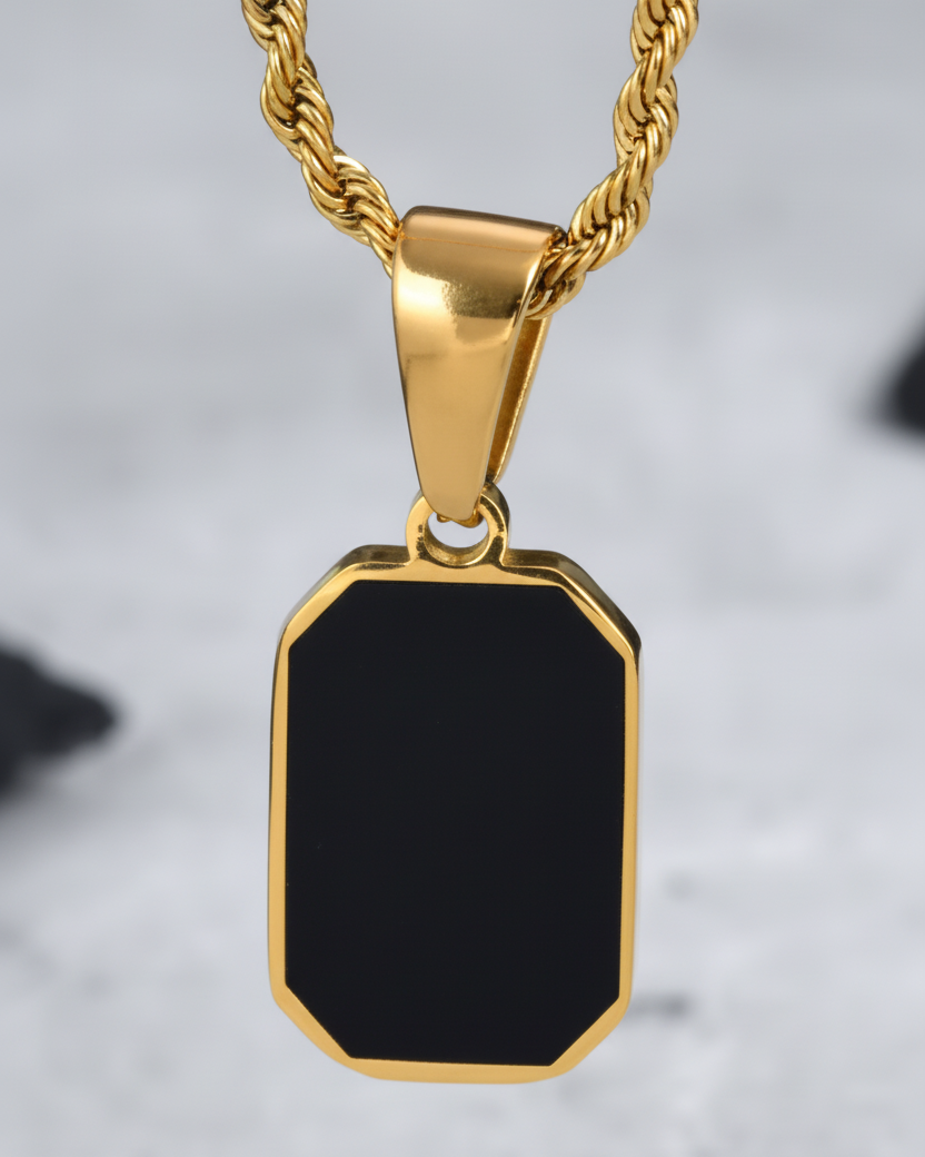 Onyx Anhänger Kette mit gedrehter Gliederkette - Detailansicht