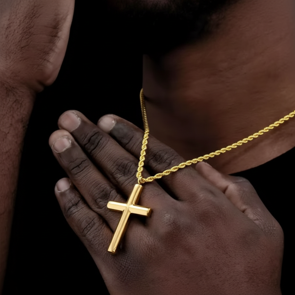 Goldene Kreuz-Halskette Detail