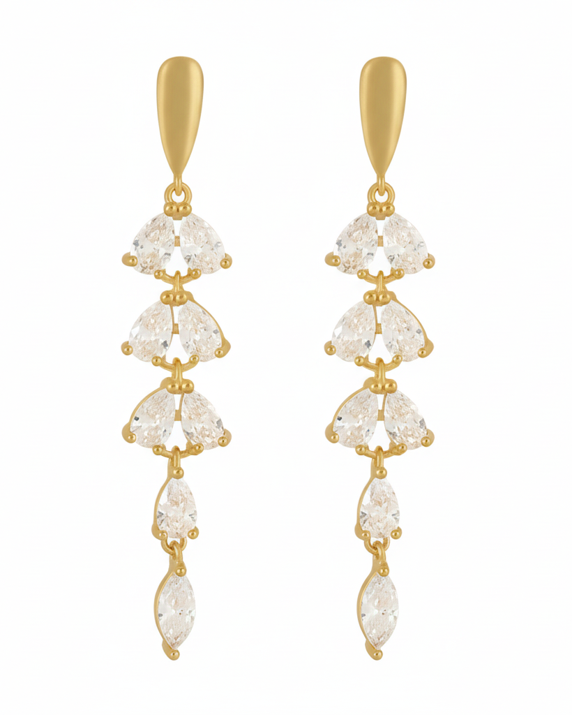 Zirkonia Blatt Ohrringe Gold